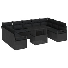 vidaXL Set di divani da giardino da 10 pezzi con cuscini neri in poly rattan