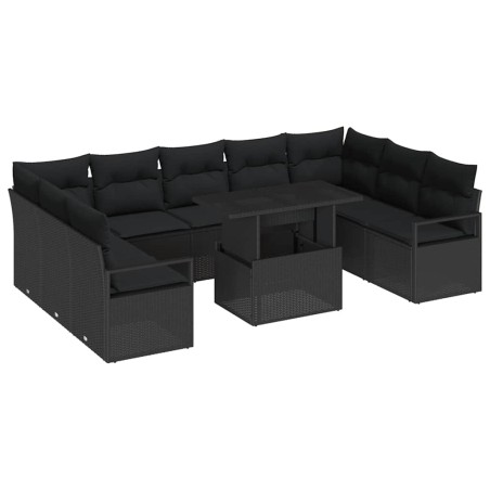 vidaXL Set di divani da giardino da 10 pezzi con cuscini neri in poly rattan