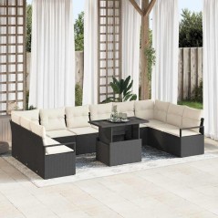 vidaXL Set di divani da giardino da 11 pezzi con cuscini in rattan sintetico nero