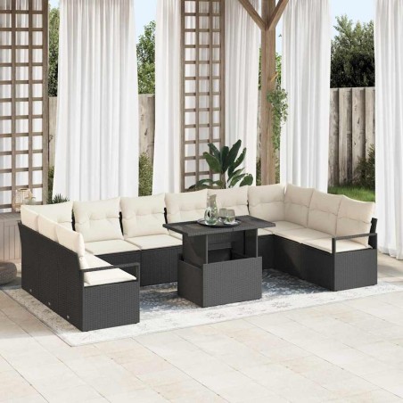 vidaXL Set di divani da giardino da 11 pezzi con cuscini in rattan sintetico nero