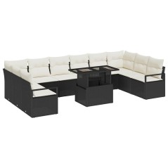 vidaXL Set di divani da giardino da 11 pezzi con cuscini in rattan sintetico nero