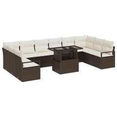 vidaXL Set di divani da giardino in 11 pezzi con cuscini marroni in rattan sintetico