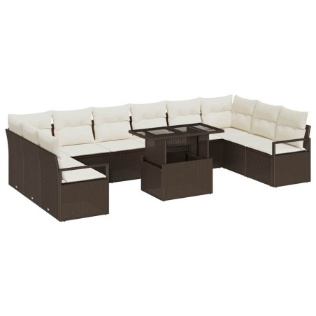 vidaXL Set di divani da giardino in 11 pezzi con cuscini marroni in rattan sintetico
