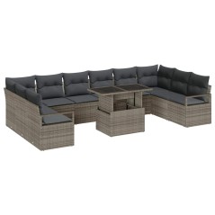 vidaXL Set di divani da giardino da 11 pezzi con cuscini grigi in polyrattan