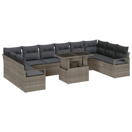 vidaXL Set di divani da giardino da 11 pezzi con cuscini grigi in polyrattan