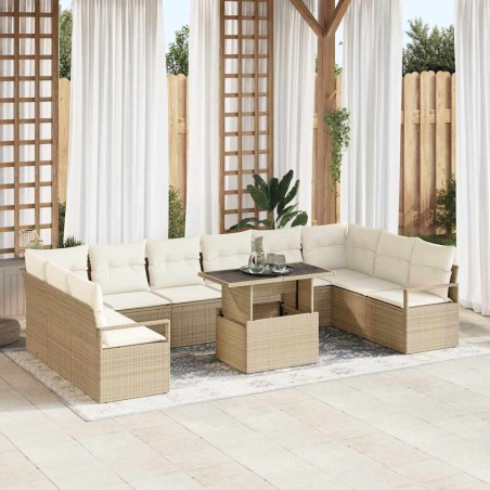 vidaXL Set da Giardino di 11 Pezzi con Cuscini Beige in Rattan Sintetico