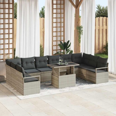 vidaXL Set da Giardino da 11 Pezzi Grigio Chiaro con Cuscini in Rattan Sintetico