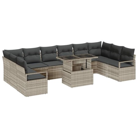 vidaXL Set da Giardino da 11 Pezzi Grigio Chiaro con Cuscini in Rattan Sintetico