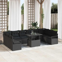vidaXL Set di divani da giardino da 11 pezzi con cuscini in rattan sintetico nero
