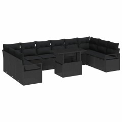 vidaXL Set di divani da giardino da 11 pezzi con cuscini in rattan sintetico nero