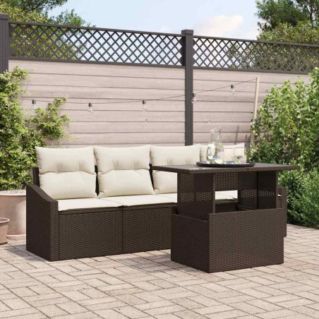 vidaXL Set di divani da giardino 5 pezzi con cuscini marroni in rattan