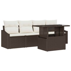vidaXL Set di divani da giardino 5 pezzi con cuscini marroni in rattan