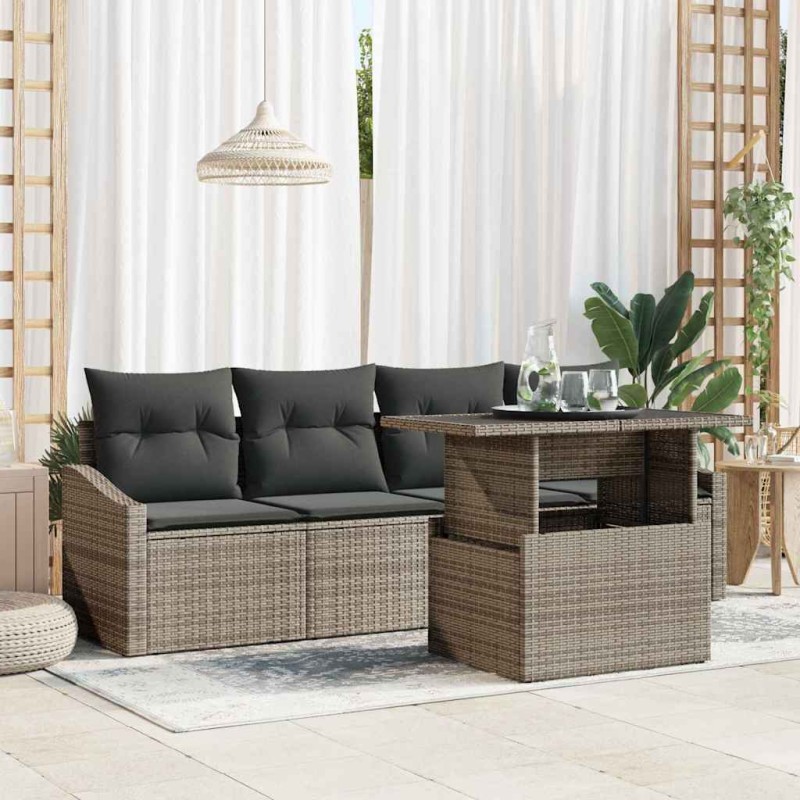 vidaXL Set di divano modulare da giardino 5 pezzi con cuscini grigi in polirattan