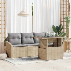 vidaXL Set di divani da giardino di 5 pezzi con cuscini beige in polyrattan