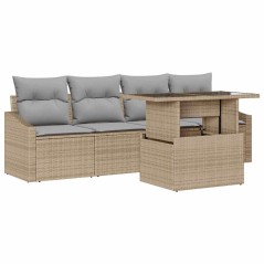 vidaXL Set di divani da giardino di 5 pezzi con cuscini beige in polyrattan