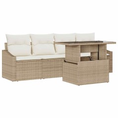 vidaXL Set di Sofà da Giardino a 5 Pezzi con Cuscini Beige in Polyrattan
