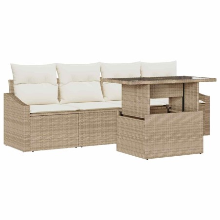vidaXL Set di Sofà da Giardino a 5 Pezzi con Cuscini Beige in Polyrattan