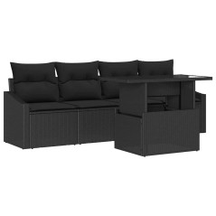 vidaXL Set di Divani da Giardino in 5 Pezzi con Cuscini Neri in Rattan