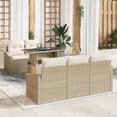vidaXL Set di divani da giardino 6 pezzi con cuscini beige in polyrattan.