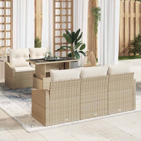 vidaXL Set di divani da giardino 6 pezzi con cuscini beige in polyrattan.