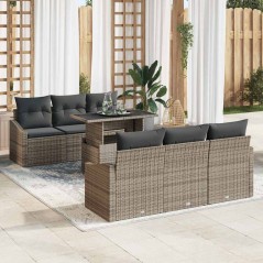 vidaXL Set di divani da giardino 7 pezzi con cuscini grigi in polirattan