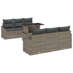 vidaXL Set di divani da giardino 7 pezzi con cuscini grigi in polirattan