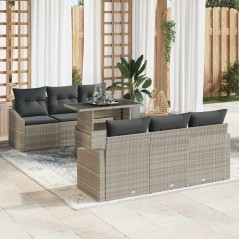 vidaXL Set di divani da giardino da 7 pezzi con cuscini in rattan sintetico grigio chiaro