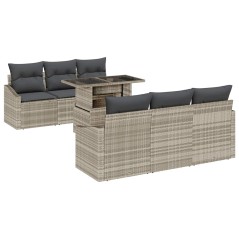 vidaXL Set di divani da giardino da 7 pezzi con cuscini in rattan sintetico grigio chiaro