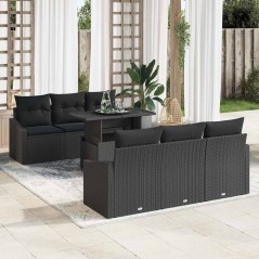 vidaXL Set di divani da giardino 7 pezzi con cuscini neri in rattan sintetico