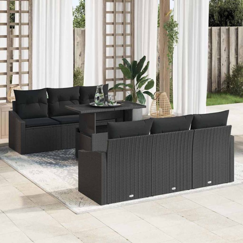 vidaXL Set di divani da giardino 7 pezzi con cuscini neri in rattan sintetico