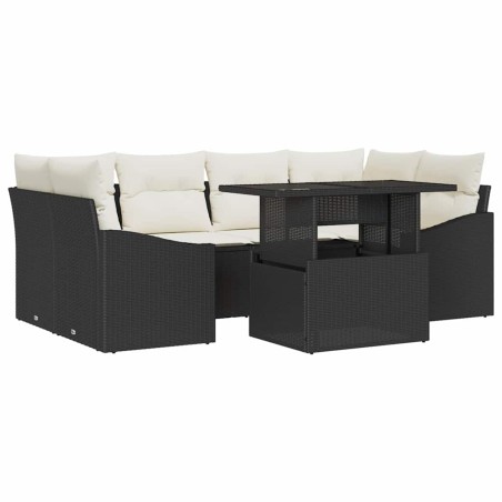 vidaXL Set di divani da giardino 7 pezzi con cuscini in rattan PE nero