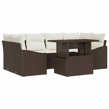 vidaXL Set di divani da giardino 7 pezzi con cuscini marroni in rattan sintetico