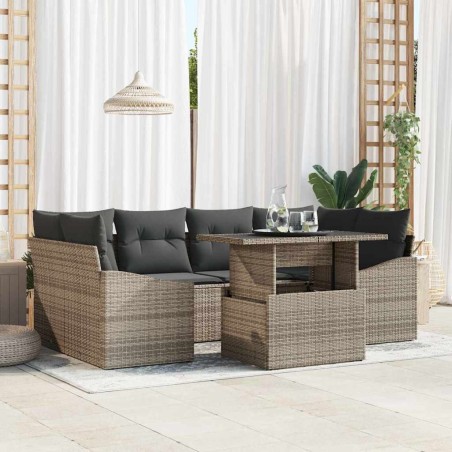 vidaXL Set di divani da giardino a 7 pezzi con cuscini grigi