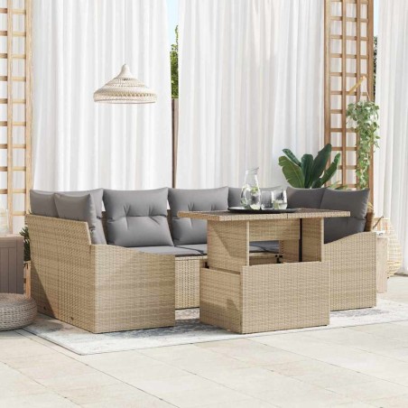 vidaXL Set da giardino 7 pezzi con cuscini in poliratana beige