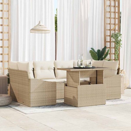 vidaXL Set da giardino con 7 pezzi e cuscini beige in rattan sintetico