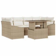 vidaXL Set da giardino con 7 pezzi e cuscini beige in rattan sintetico