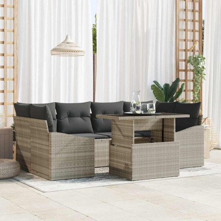 vidaXL Set di divani da giardino da 7 pezzi con cuscini grigio chiaro in rattan sintetico