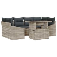 vidaXL Set di divani da giardino da 7 pezzi con cuscini grigio chiaro in rattan sintetico