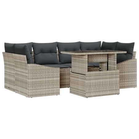 vidaXL Set di divani da giardino da 7 pezzi con cuscini grigio chiaro in rattan sintetico