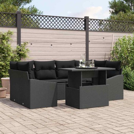 vidaXL Set di divani da giardino da 7 pezzi con cuscini neri in rattan sintetico