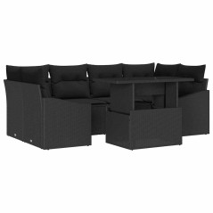 vidaXL Set di divani da giardino da 7 pezzi con cuscini neri in rattan sintetico