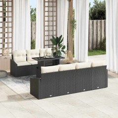 vidaXL Set Divano da Giardino 8 Pezzi con Cuscini Neri in Rattan Sintetico