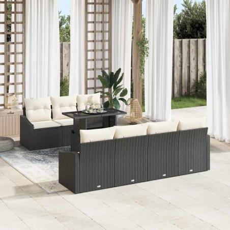 vidaXL Set Divano da Giardino 8 Pezzi con Cuscini Neri in Rattan Sintetico