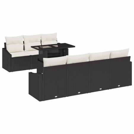 vidaXL Set Divano da Giardino 8 Pezzi con Cuscini Neri in Rattan Sintetico