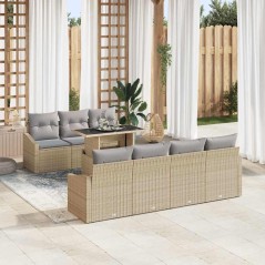 vidaXL Set da Giardino 8 Pezzi con Cuscini Beige in Rattan Sintetico