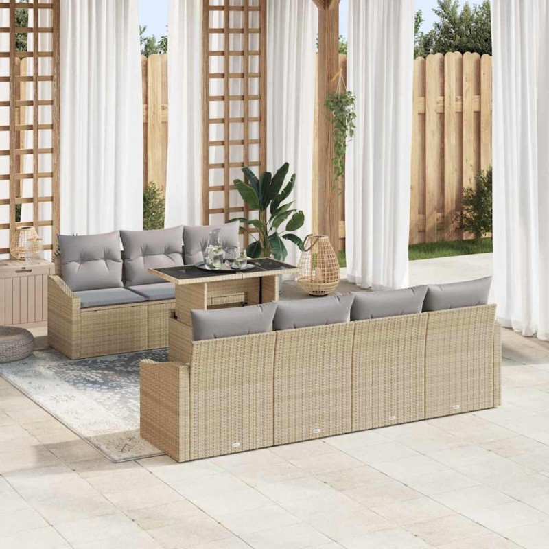 vidaXL Set da Giardino 8 Pezzi con Cuscini Beige in Rattan Sintetico