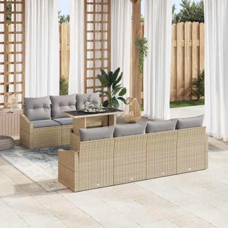 vidaXL Set da Giardino 8 Pezzi con Cuscini Beige in Rattan Sintetico