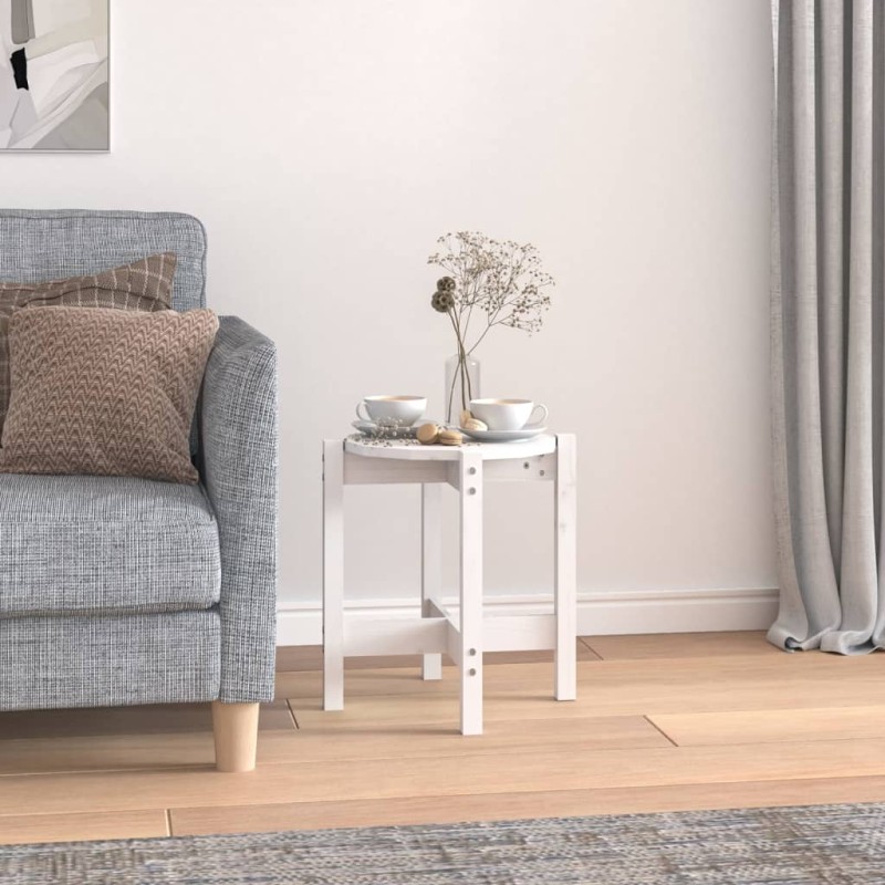 Tavolino da Salotto Bianco Ø 42,5x45 cm Legno Massello di Pino Tavolino da Salotto Bianco Ø 42,5x45 cm Legno Massello di Pino