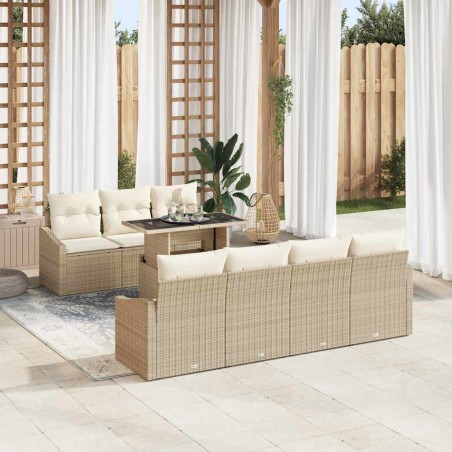 vidaXL Set di Sofà da Giardino 8 Pezzi con Cuscini Beige in Rattan Sintetico