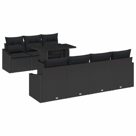 vidaXL Set divano da giardino 8 pezzi con cuscini rattan nero